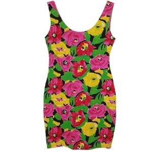 Vintage in Charge Floral Print Multi-color Sleeveless Tank Dress Large